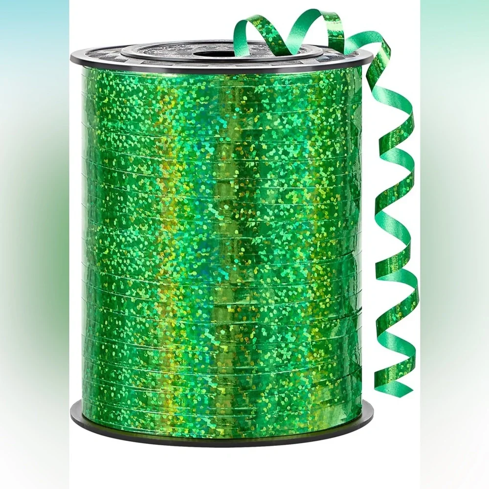 500 Yards X 2 Rolls Green Glitter Curling Ribbon